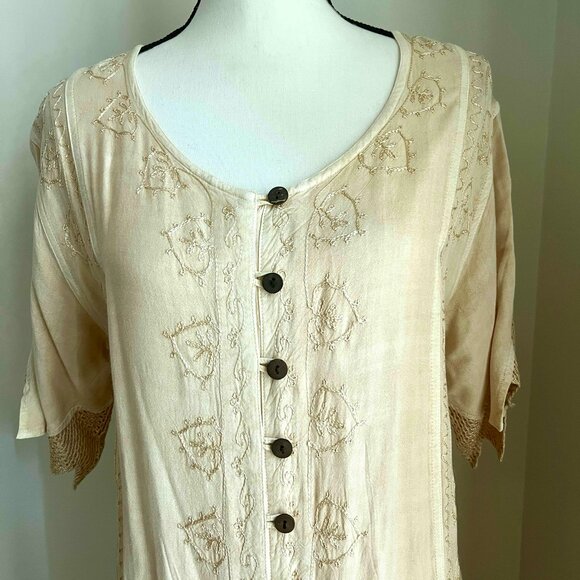 Vintage My Choice Cream Ivory Embroidered Maxi Dress Tie-Back Crochet Boho 90s - Picture 3 of 7